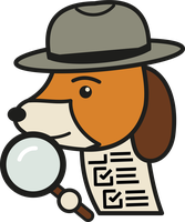 The DocBeagle mark: a beagle detective with a magnifying glass and a checklist